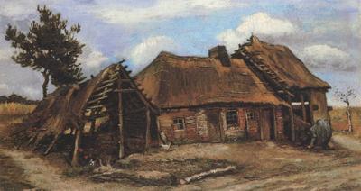 Vincent Van Gogh Cottage with Decrepit Barn and Stooping Woman (nn04) Sweden oil painting art